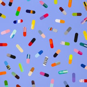 Pills (Light Ultramarine Blue), 100x100cm, acrylicn on canvas, 2023